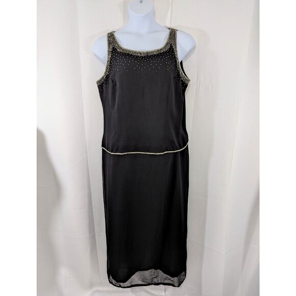 JMD NEW YORK! GORGEOUS BLACK W/IRIDESCENT SILVER BEADING GOWN, DRESS! SZ 2X - Picture 2 of 9
